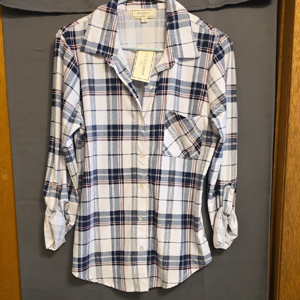 Plaid Button Down Shirt - Blue and White
